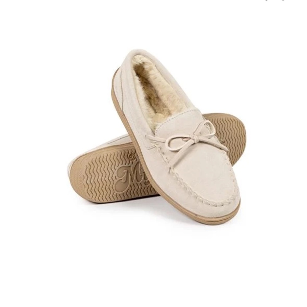 “My Slippers” Beige Leather Moccasin Slippers for Women